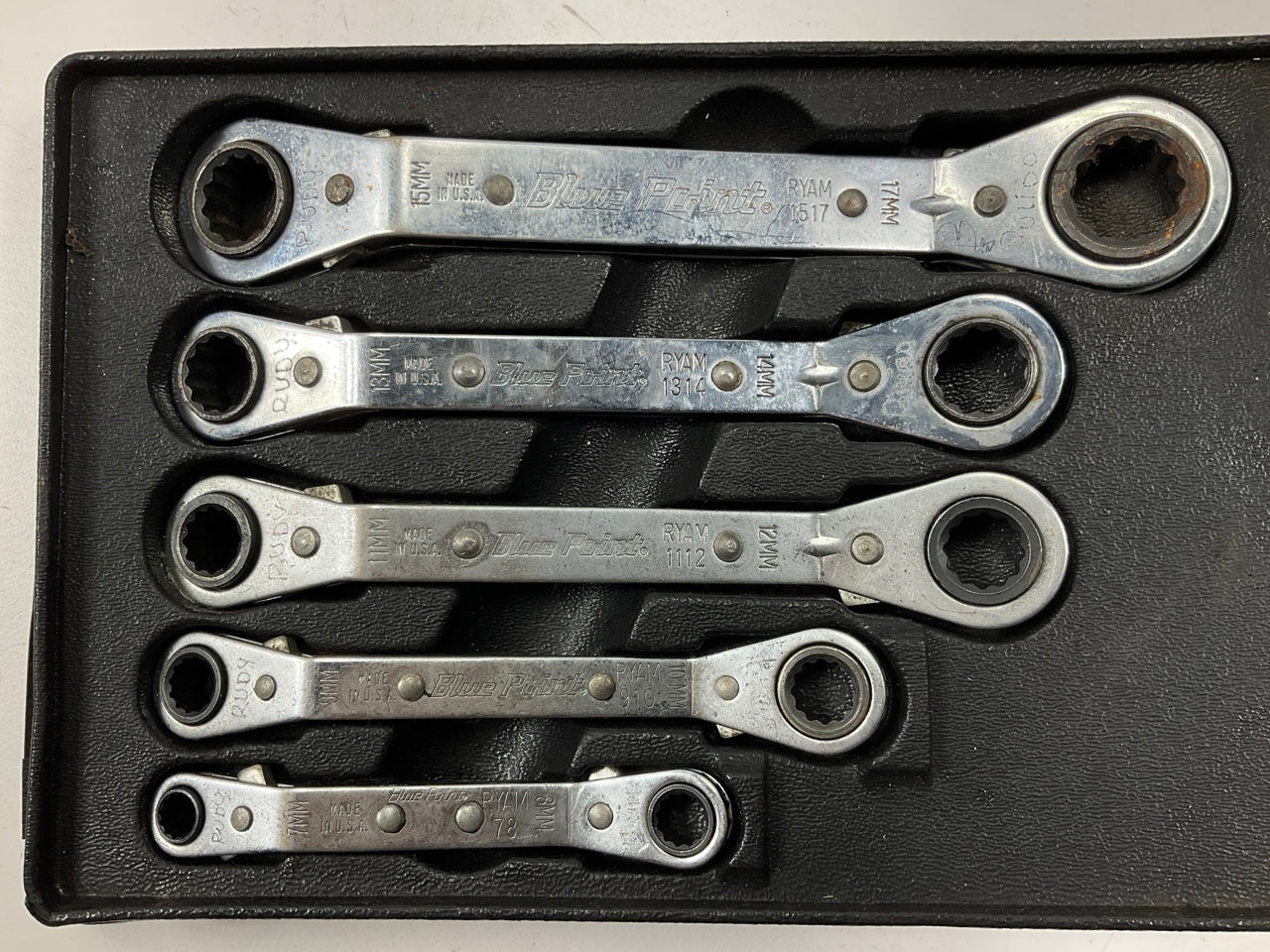 USED - Blue Point 25° Offset Ratcheting Box Wrench Set, 5 Piece 7mm-17mm - USA