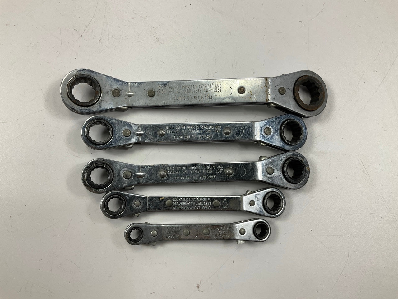 USED - Blue Point 25° Offset Ratcheting Box Wrench Set, 5 Piece 7mm-17mm - USA