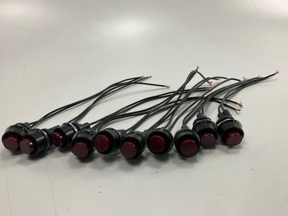 (10) Pack - Red Pilot Light Indicator Lamp For 3/4'' Hole, Pigtail Is 8'' Long