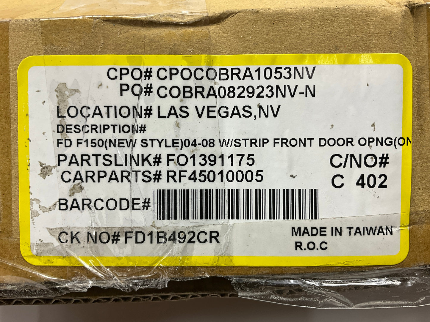 RF45010005 Front Right Weatherstrip Seal (On Body) 2004-2008 Ford F-150 Crew Cab
