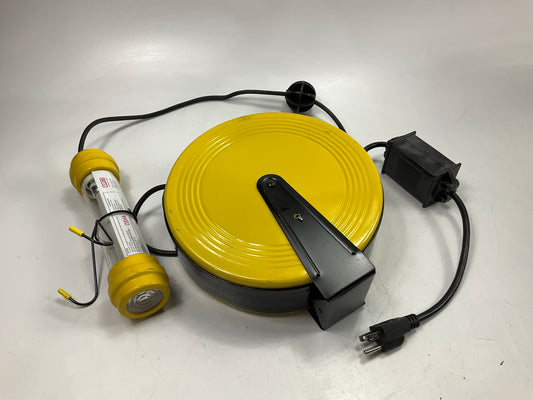 MISSING BRACKET - Bayco 13 W Flourescent Work Light W/ Spotlight, 50' Metal Reel