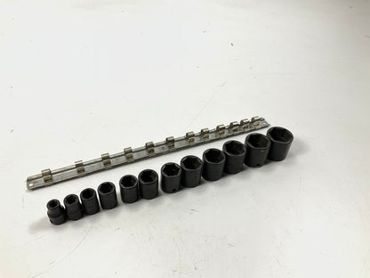 USED - Snap-On 12 Pc. Shallow Impact Socket Set & Rail, 3/8'' Drive - 5/16'' To 1''