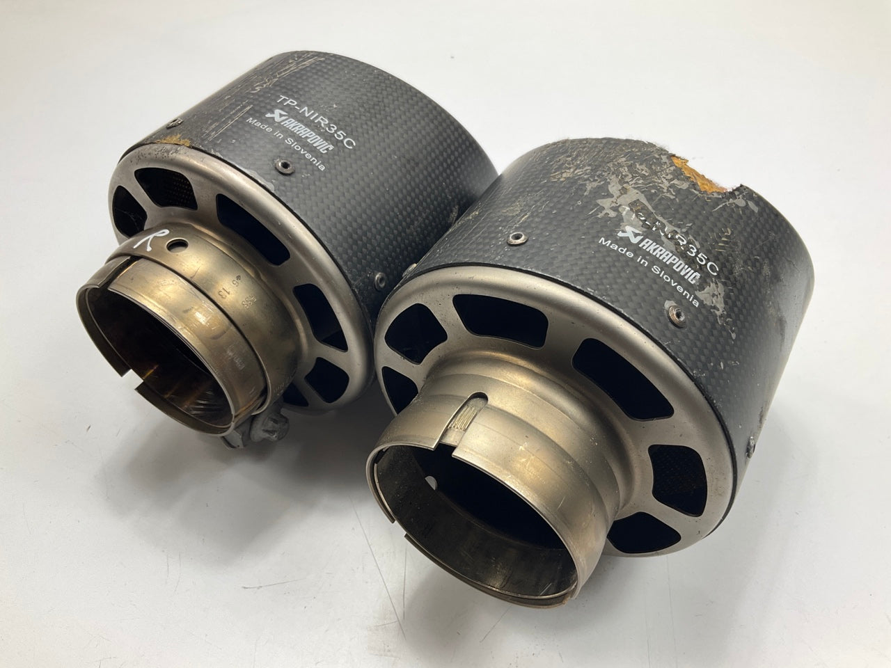 USED / DAMAGED - SEE PHOTOS (2) AKRAPOVIC TP-NIR35C Exhaust Tips, AS SHOWN