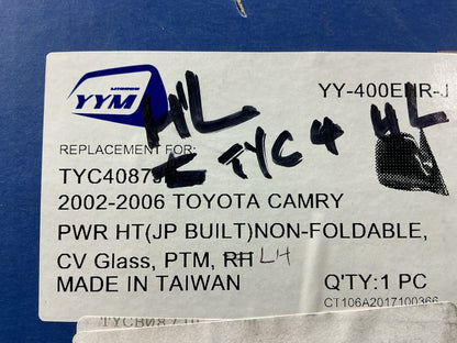 NEW TYC4087HL Power Heated Left Drivers Mirror For 02-06 Camry (Japan Buitl)