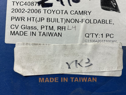 NEW TYC4087HL Power Heated Left Drivers Mirror For 02-06 Camry (Japan Buitl)