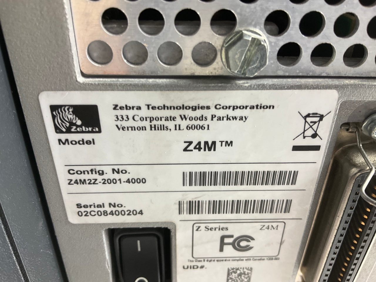 PARTS ONLY DEFECTIV Zebra Z4M Plus Thermal Transfer Label Barcode Printer Peeler
