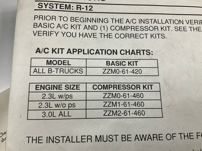 Missing Evaporator ZZM0-61-420 Ranger B-Series Navajo Explorer Condenser A/C Kit