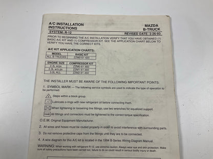 Missing Evaporator ZZM0-61-420 Ranger B-Series Navajo Explorer Condenser A/C Kit