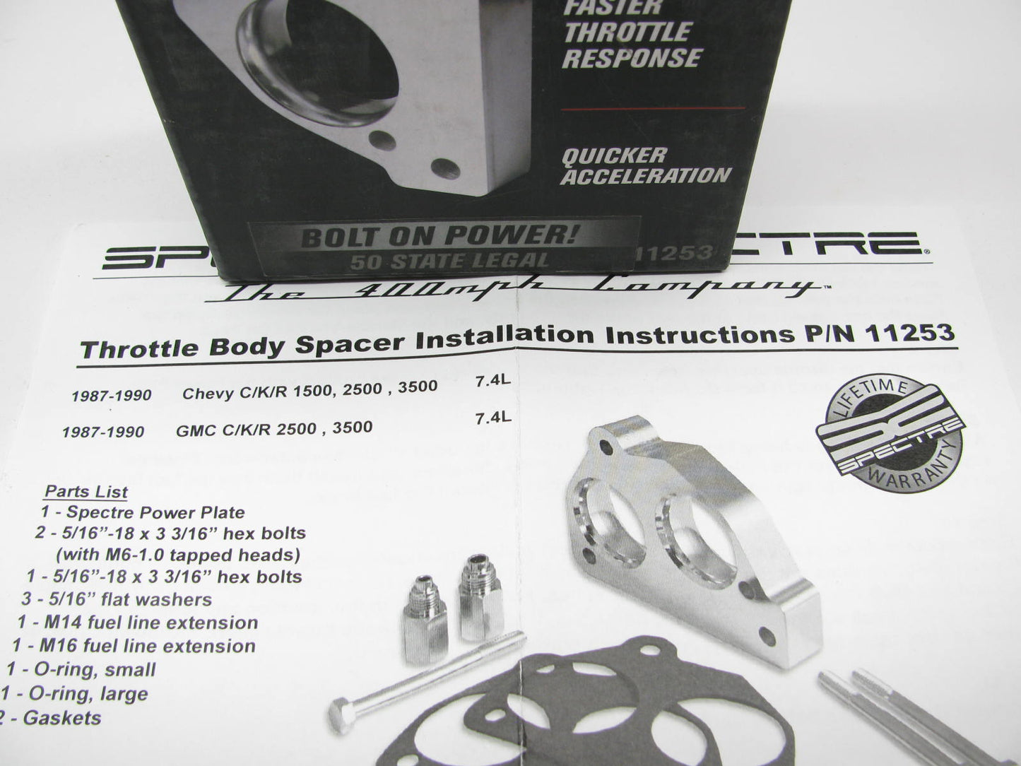 Spectre 11253 Power Plate Throttle Body Spacer 1987-1990 Chevy 454 V8 Big Block