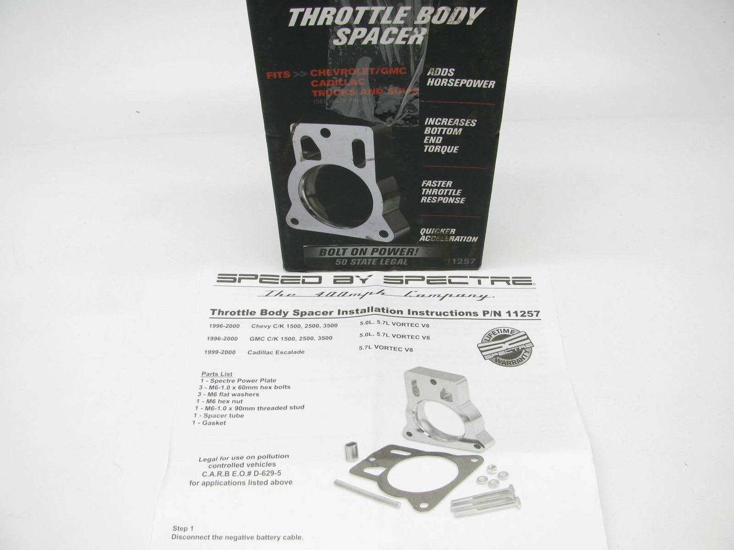 Spectre 11257 Power Plate Throttle Body Spacer 1996-00 Chevy GMC 5.0L 5.7L Truck