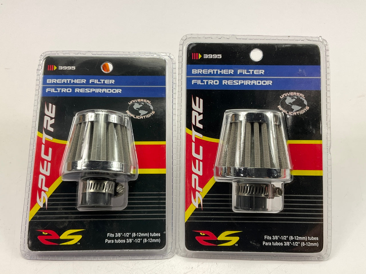 (2) Spectre 3995 Stainless Mini Breather Crankcase Vent Filter, 8-12mm 3/8''-1/2''