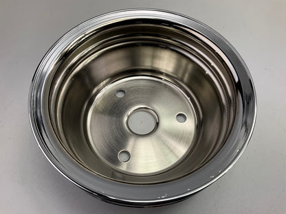 Spectre 4438 Double Groove Chrome Crankshaft Crank Pulley - 1969-85 SBC Chevy V8