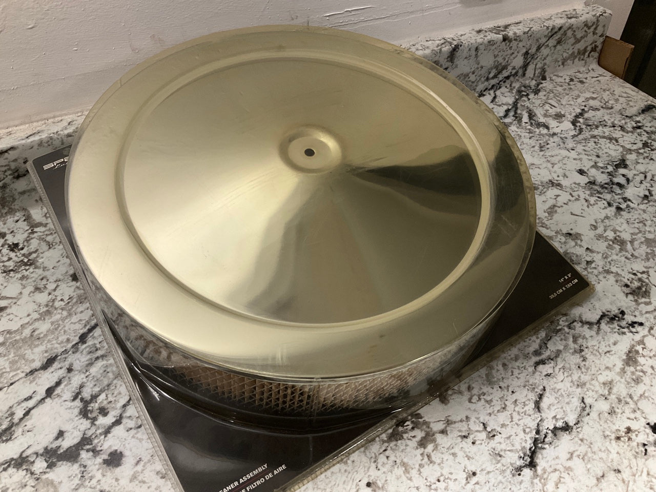 Spectre 4760 14''x3 Air Cleaner, Smooth Chrome Plated Lid Filter, 5-1/8'' Neck