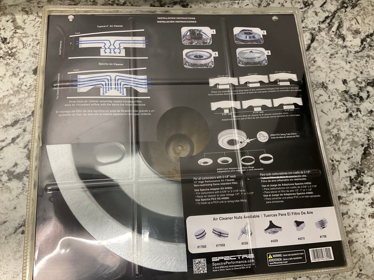 Spectre Performance 4760 Air Cleaner / Smooth Chrome Plated Lid Filter 5-1/8''