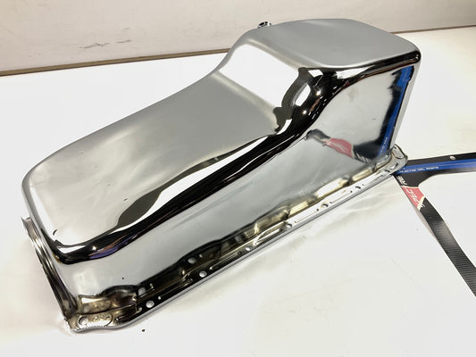 Spectre 5480 Chrome Engine Oil Pan, Rear Sump, 4 Qt, Stock 1965-79 SBC Chevy V8