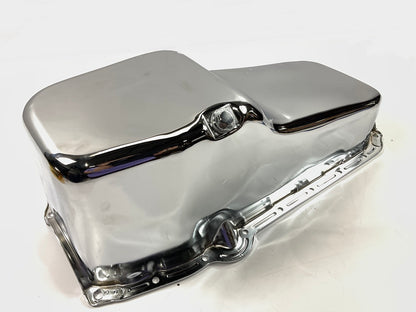 Spectre 5480 Chrome Engine Oil Pan, Rear Sump, 4 Qt, Stock 1965-79 SBC Chevy V8