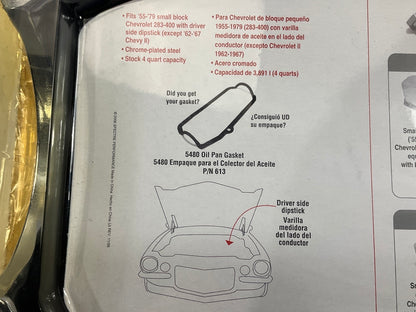 Spectre 5480 Chrome Engine Oil Pan, Rear Sump, 4 Qt, Stock 1965-79 SBC Chevy V8