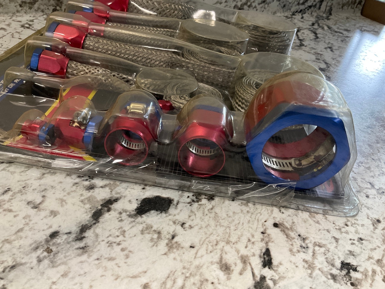 Spectre 7490 Magnabriad Stainless Steel Hose Kit Red/Blue Magnaclamp End Caps