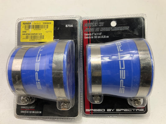 (2) Spectre 8756 BLUE Air Intake Hose Coupler - Connects 3'' To 2-1/2'' W/ Clamps