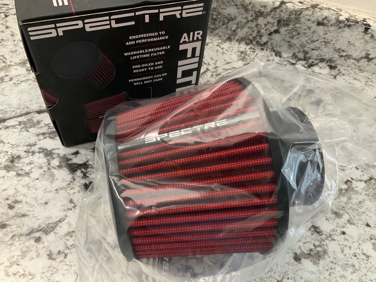 Spectre 9132 Performance RED 3'' Universal Clamp-On Washable Air Filter, 6'' Tall