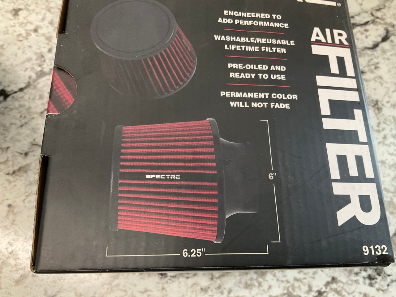 Spectre 9138 Performance RED 3'' Universal Clamp-On Washable Air Filter, 6'' Tall
