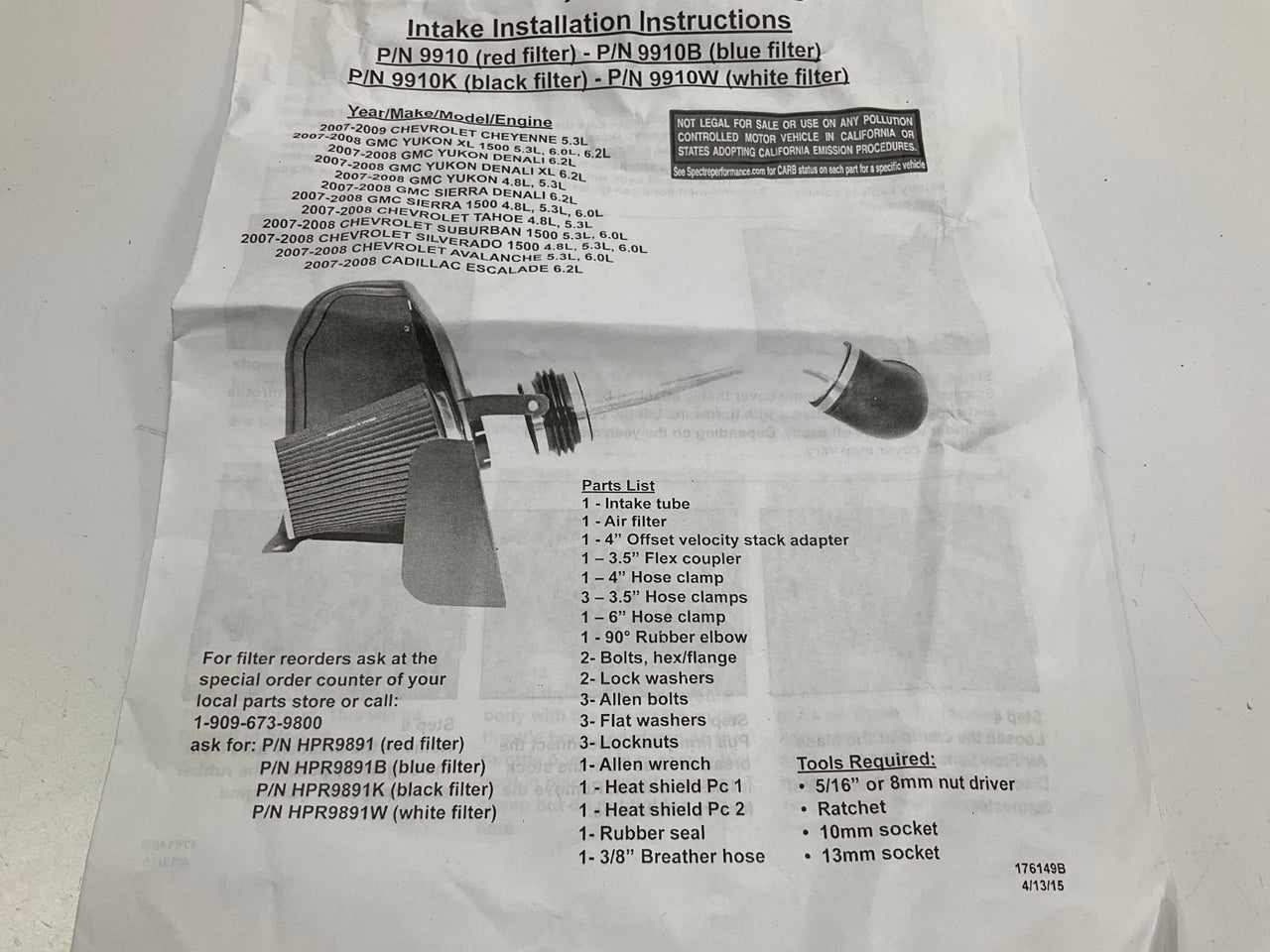 INCOMPLETE #2 - Cold Air Intake System (Red Filter) 2007-08 Chevrolet GMC LS V8