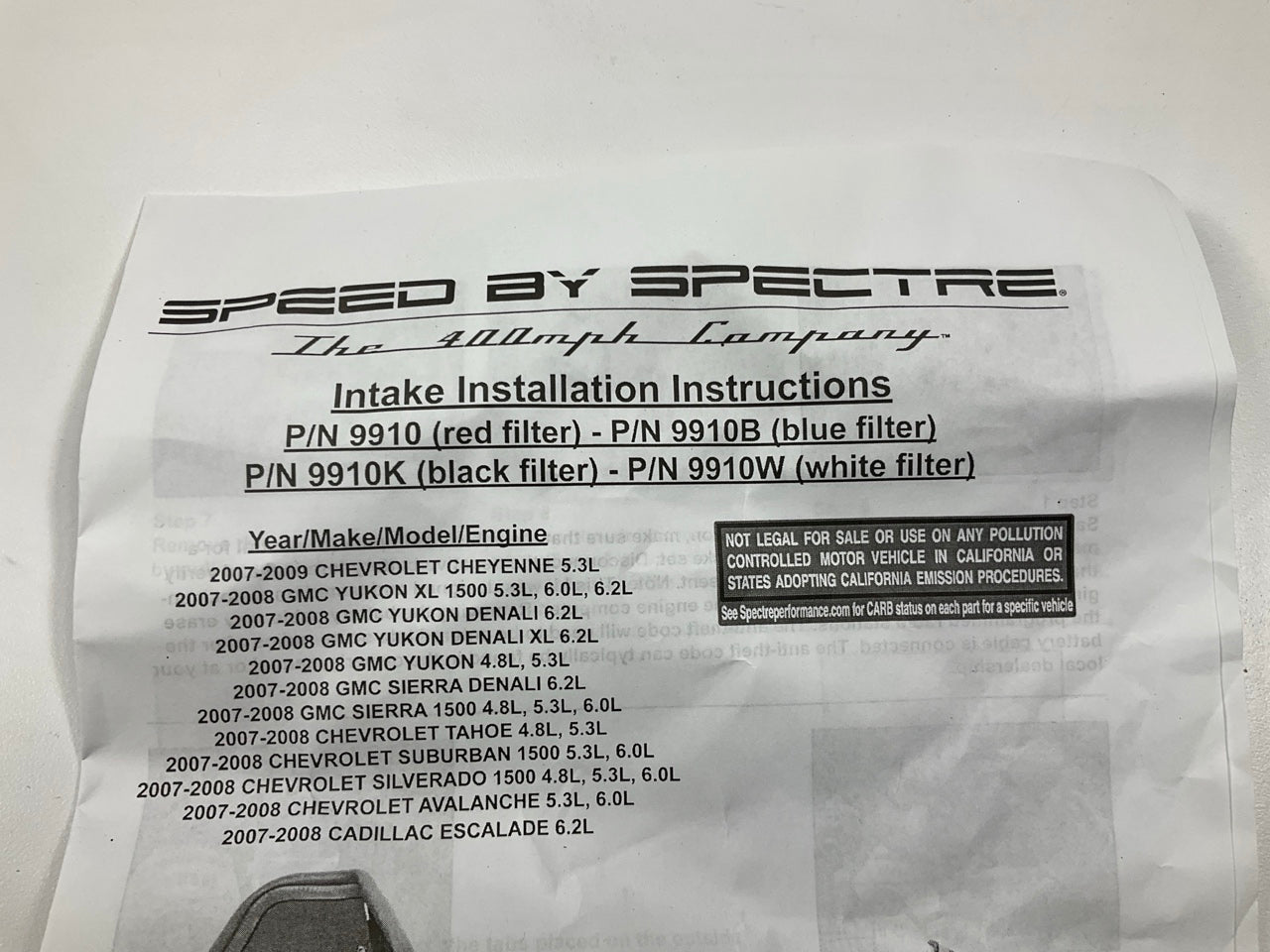 Spectre 9910 Cold Air Intake System (Red Filter) 2007-2008 Chevrolet GMC LS V8