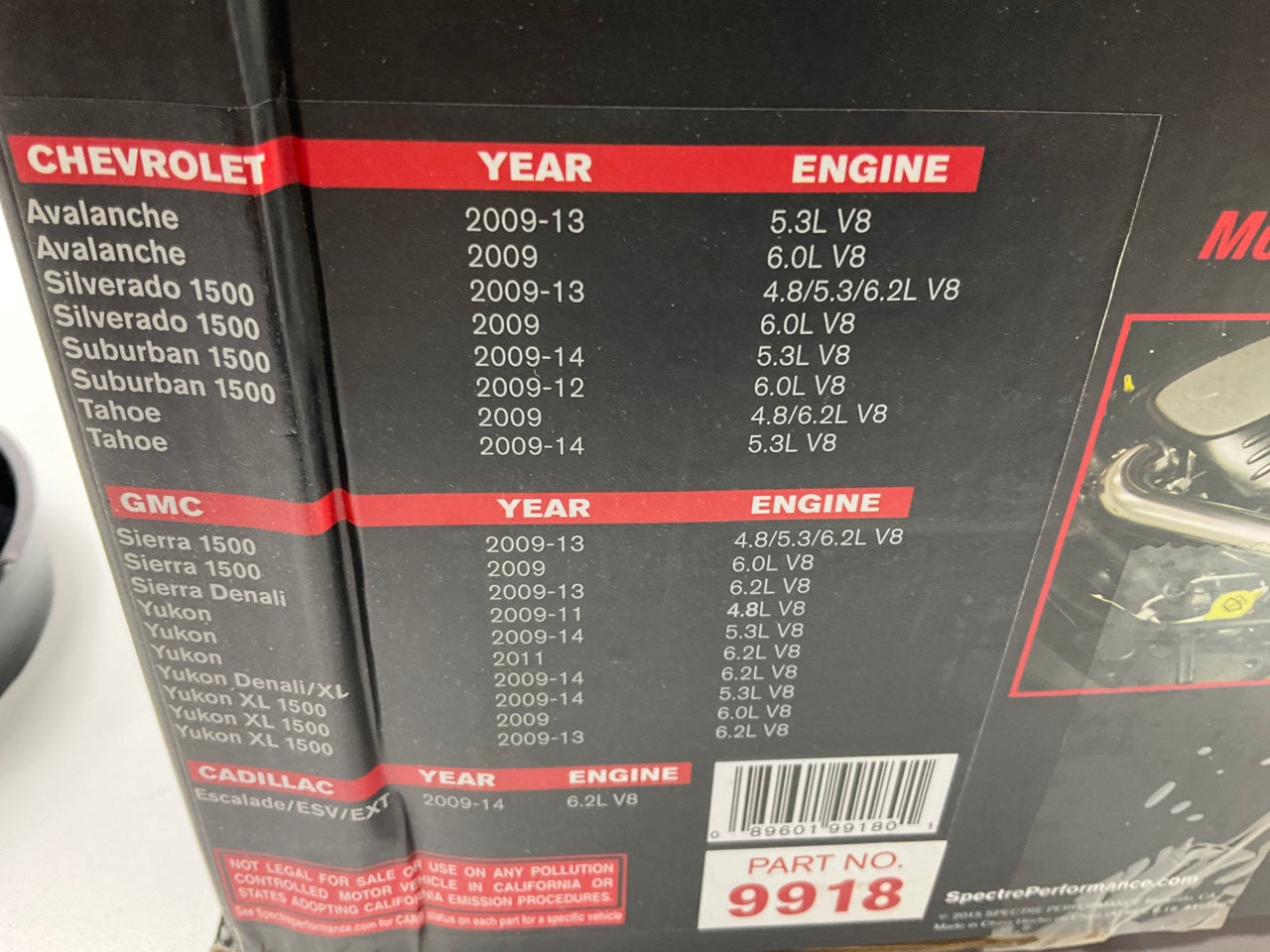 Spectre 9918 Cold Air Intake System Kit - 09-13 GM Chevy 4.8L 5.3L 6.0L 6.3L V8