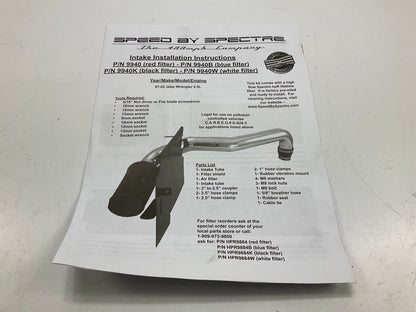 SCRATCHED SEE PHOTOS Spectre 9940 Cold Air Intake System For 97-02 Wrangler 2.5L