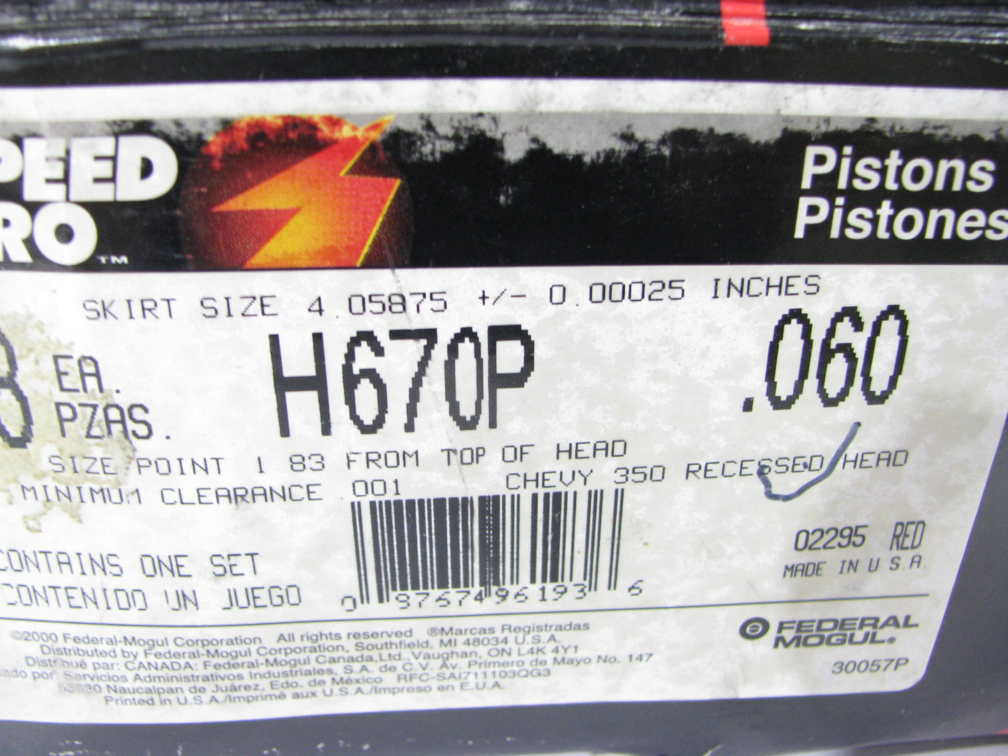 (8) Speed Pro H670P-060 Hypereutectic Piston .060'' - Chevrolet SBC 350, 383 V8