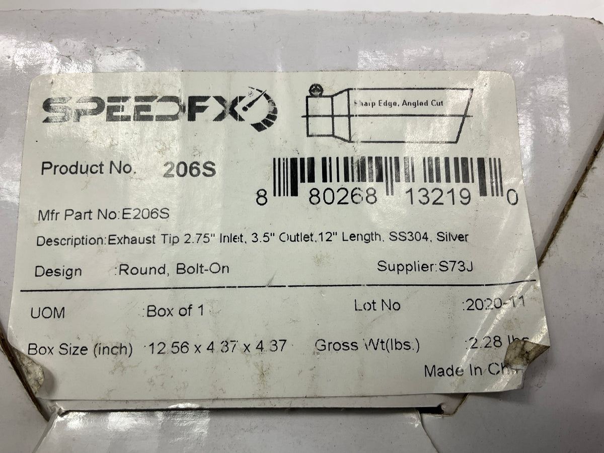 SpeedFX 206S Exhaust Tip 2.75'' Inlet 3.5'' Outlet Polished SS Angled Cut 12''