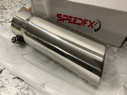 Speedfx 301S Stainless Steel Rolled Edge Angle Cut Exhaust Tip 3'' In, 3-1/2'' Out