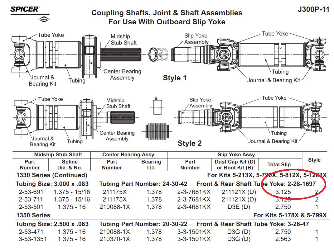 Spicer 2-28-1697TJ  Front Or Rear Shaft Tube Yoke, With U-JOINT, 3.000 X 0.083