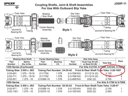 Spicer 2-28-1697TJ  Front Or Rear Shaft Tube Yoke, With U-JOINT, 3.000 X 0.083