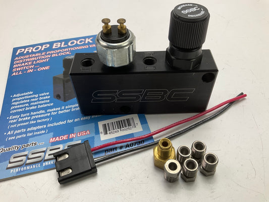 SSBC A0730 Adjustable Proportioning Valve Block Black For 3/16'' Brake Lines