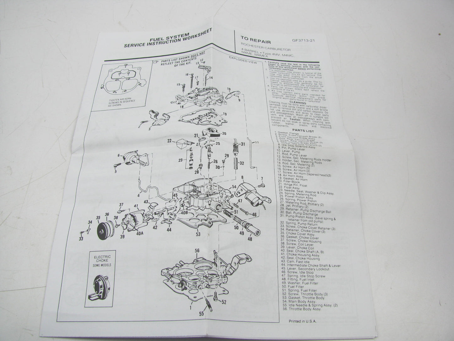 Standard Motor Products 1621 Carburetor Rebuild Kit 4-BBL 4MV M4MC M4ME M4MEA