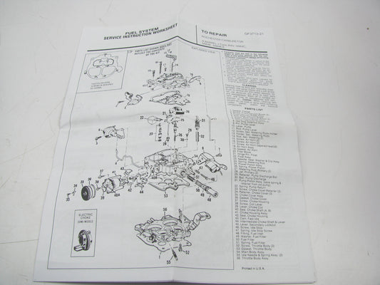 Standard Motor Products 1621 Carburetor Rebuild Kit 4-BBL 4MV M4MC M4ME M4MEA