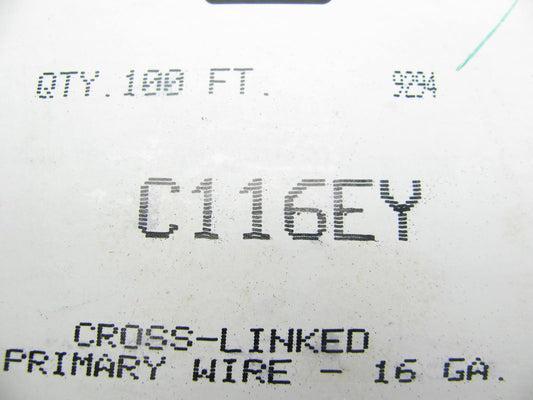 100 FEET - 16 AWG 16 Gauge Yellow Automotive Primary Wire Standard C116EY