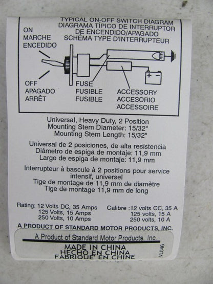 Standard DS322 Heavy Duty Toggle Switch, 2 Position, 12 Volts DC, 35 Amps