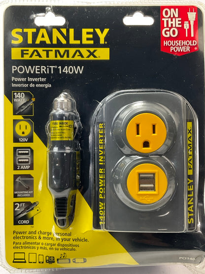 Stanley FatMax 140-Watt 12V Power Inverter With Dual USB Ports 140W
