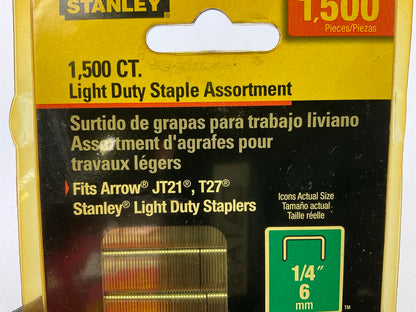 Stanley TRA200BN Light-Duty Staple Assortment - 1,500 Ct - For Arrow JT21, T27