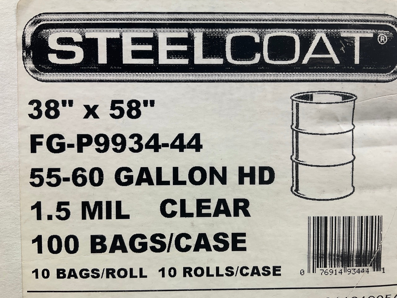 FG-P9934-44 Can Liner - 55-60 Gallon HD Clear Trash Bags 1.5 Mil, 100 Bags Total