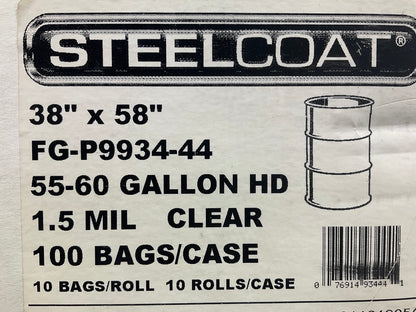 FG-P9934-44 Can Liner - 55-60 Gallon HD Clear Trash Bags 1.5 Mil, 100 Bags Total
