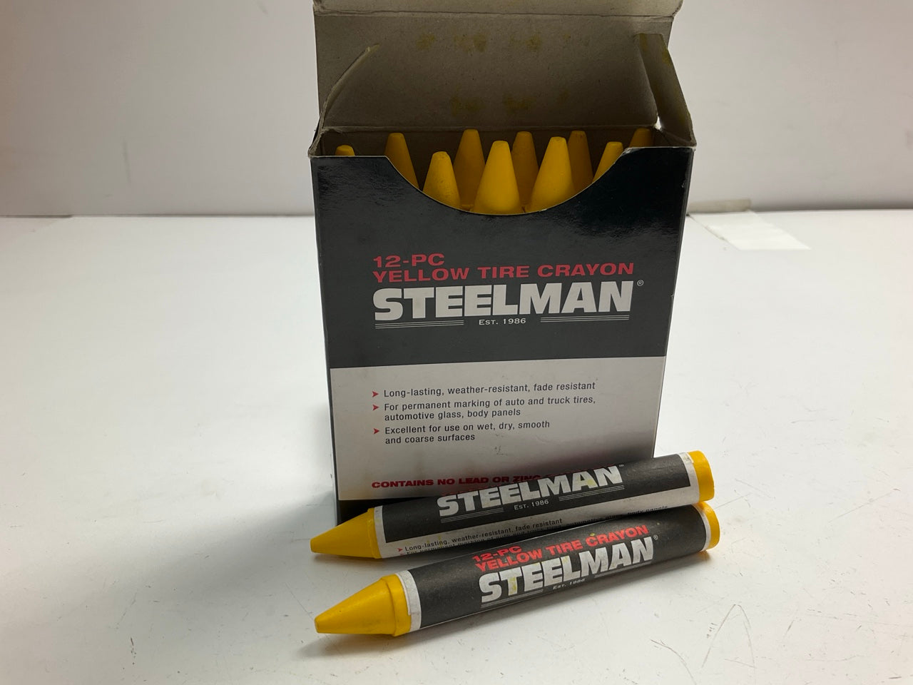 Steelman Yellow Tire Glass Automotive Marking Crayons, Box Of 12