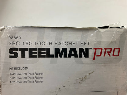 Steelman 98860 Pro 3 Piece 160 Tooth Cobra Ratchet Set (1/4'', 3/8'', 1/2'')