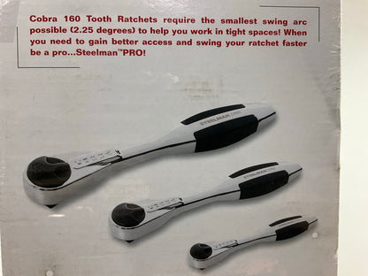 Steelman 98860 Pro 3 Piece 160 Tooth Cobra Ratchet Set (1/4'', 3/8'', 1/2'')