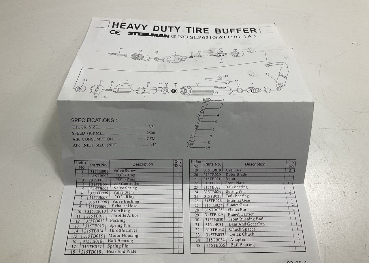 Steelman SLP6510 Heavy Duty Low Speed Tire Buffer With Quick Change Chuck