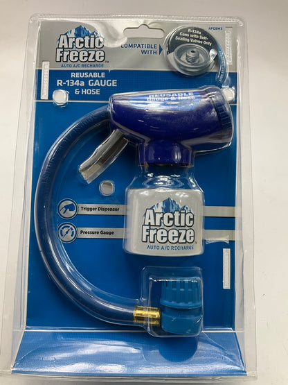 Arctic Freeze 134 Blue Reusable A/C Gauge And Hose, For Self Sealing Cans ONLY