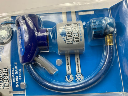 Arctic Freeze 134 Blue Reusable A/C Gauge And Hose, For Self Sealing Cans ONLY