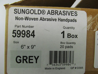 (20) Sungold 59984 Grey Scuff Pads 6''x9'', Non-woven Abrashive Hand Sanding Pads